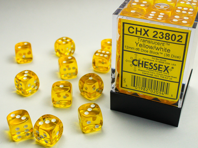 Translucent 12mm d6 Yellow/white Dice Block™ (36 dice)