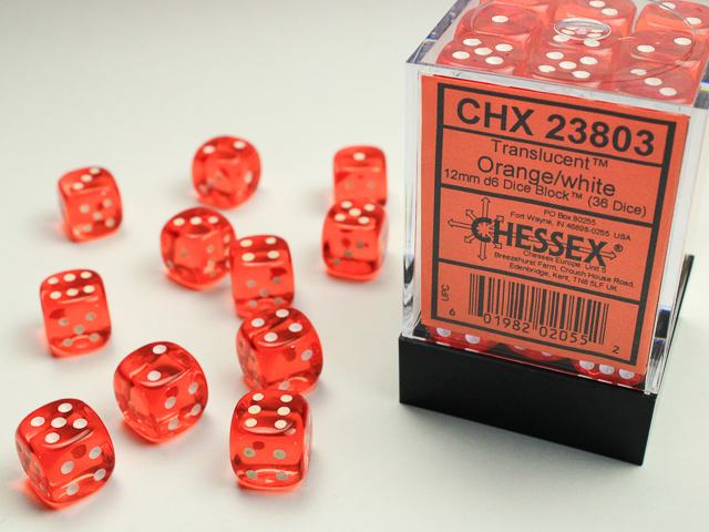  Translucent 12mm d6 Orange/white Dice Block™ (36 dice)