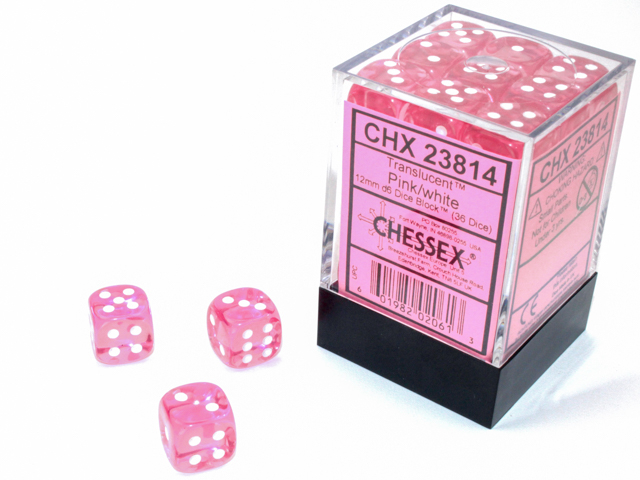  Translucent 12mm d6 Pink/white Dice Block™ (36 dice)