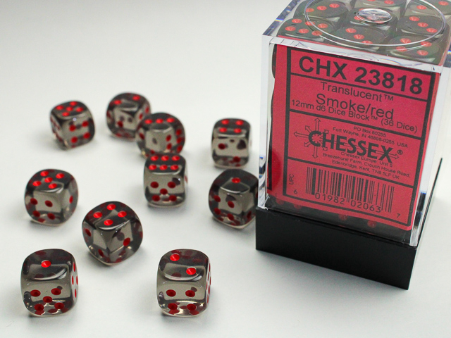  Translucent 12mm d6 Smoke/red Dice Block™ (36 dice)
