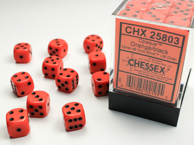  Opaque 12mm d6 Orange/black Dice Block™ (36 dice)