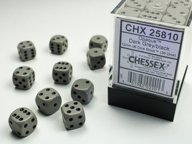  Opaque 12mm d6 Dark Grey/black Dice Block™ (36 dice)