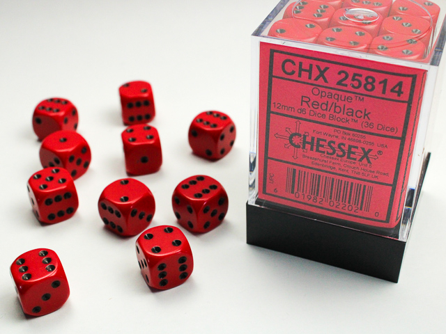  Opaque 12mm d6 Red/black Dice Block™ (36 dice)