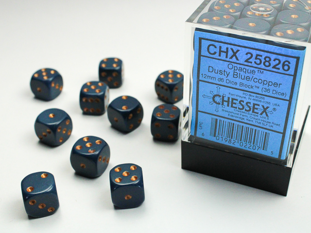  Opaque 12mm d6 Dusty Blue/copper Dice Block™ (36 dice)