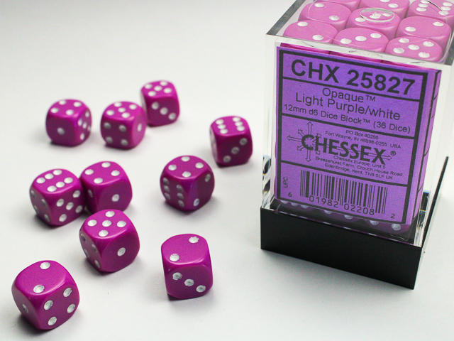  Opaque 12mm d6 Light Purple/white Dice Block™ (36 dice)