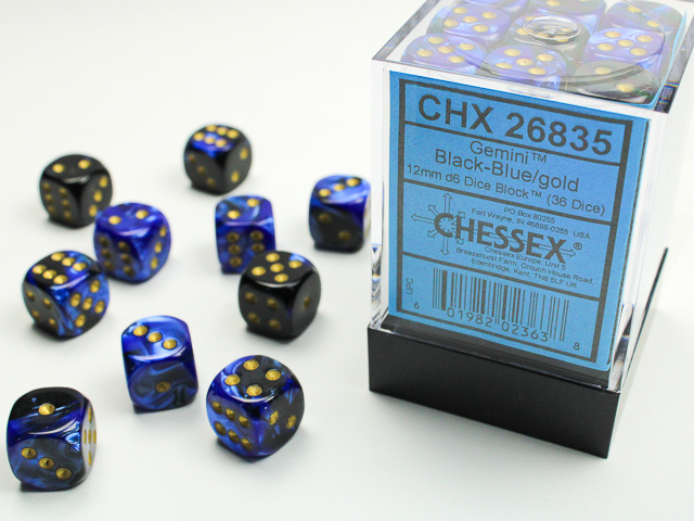  Gemini® 12mm d6 Black-Blue/gold Dice Block™ (36 dice)