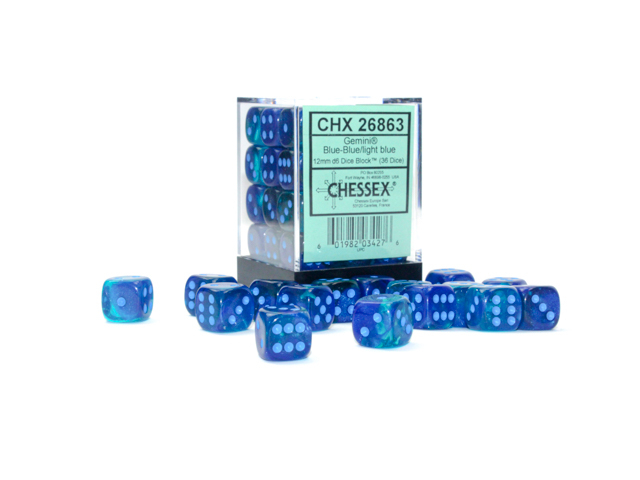  Gemini® 12mm d6 Blue-Blue/light blue Luminary™ Dice Block™ (36 dice)