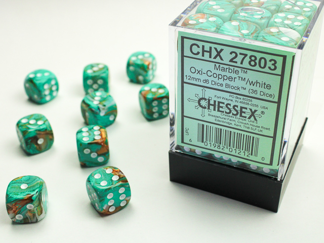  Marble 12mm d6 Oxi-Copper™/white Dice Block™ (36 dice)