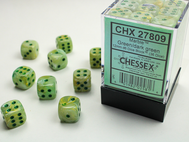  Marble 12mm d6 Green/dark green Dice Block™ (36 dice)