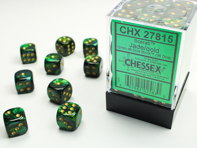  Scarab® 12mm d6 Jade/gold Dice Block™ (36 dice)