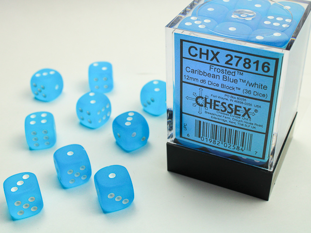  Frosted™ 12mm d6 Caribbean Blue™/white Dice Block™ (36 dice)