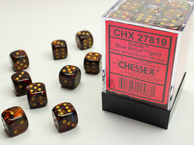  Scarab® 12mm d6 Blue Blood™/gold Dice Block™ (36 dice)