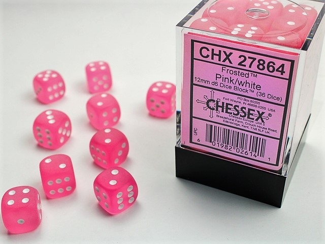  Frosted™ 12mm d6 Pink/white Dice Block™ (36 dice)
