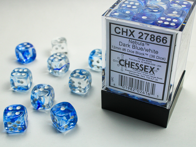  Nebula® 12mm d6 Dark Blue/white Dice Block™ (36 dice)