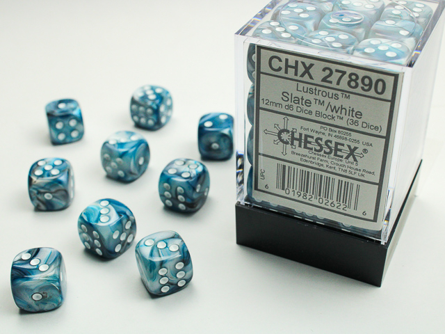  Lustrous® 12mm d6 Slate™/white Dice Block™ (36 dice)