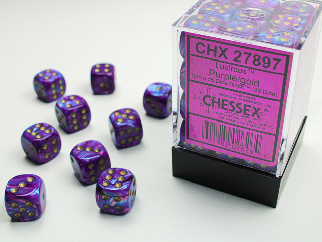  Lustrous® 12mm d6 Purple/gold Dice Block™ (36 dice)