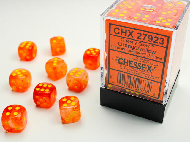  Ghostly Glow™ 12mm d6 Orange/yellow Dice Block™ (36 dice)