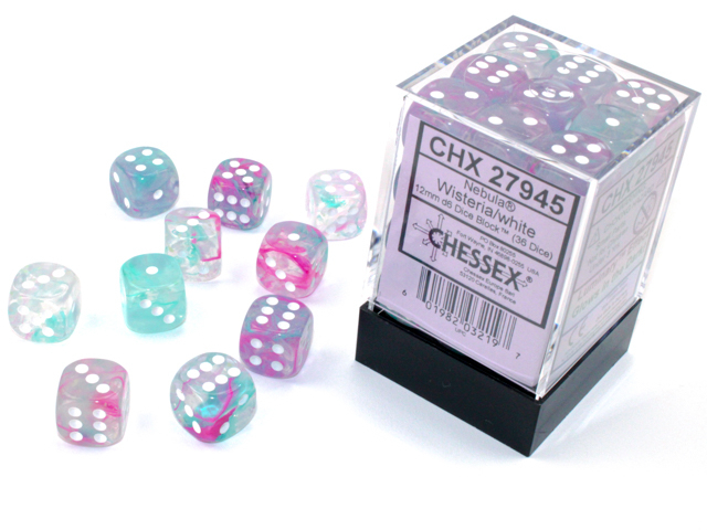  Nebula® 12mm d6 Wisteria/white Luminary™ Dice Block™ (36 dice)