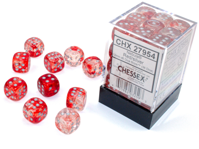  Nebula® 12mm d6 Red/silver Luminary™ Dice Block™ (36 dice)