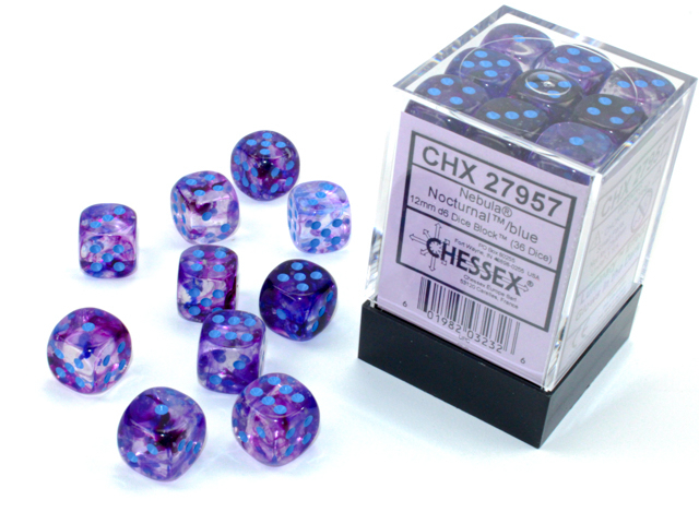  Nebula® 12mm d6 Nocturnal™/blue Luminary™ Dice Block™ (36 dice)