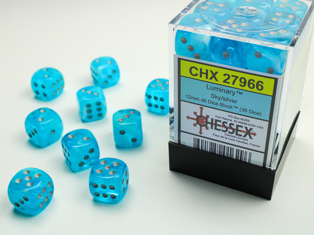  Luminary™ 12mm d6 Sky/silver Dice Block™ (36 dice)